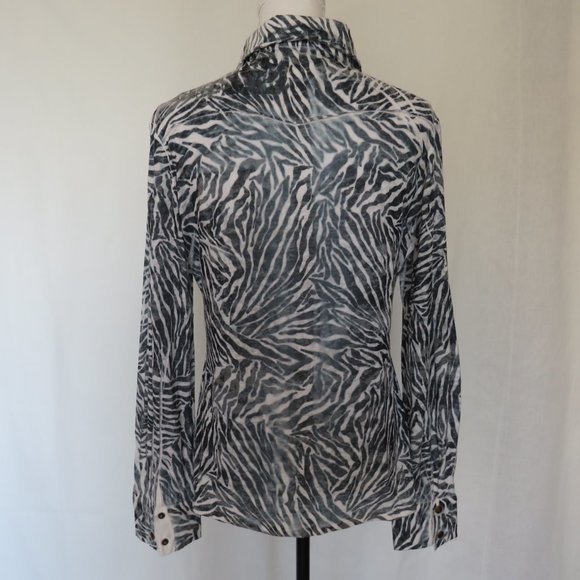 Mechant Zebra Motif Long Sleeves Button Up Collared Women’s Shirt XL - Picture 4 of 13